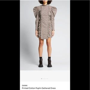 Ganni Printed Cotton Poplin Gathered Dress